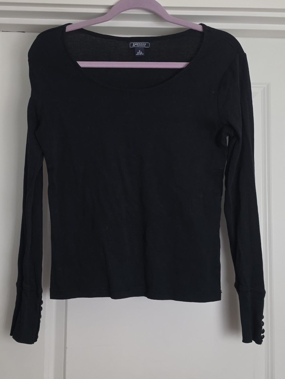American Living Black Long-Sleeve Scoop Neck Top